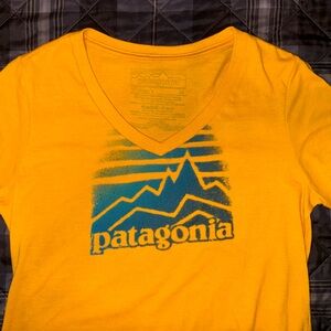 Patagonia Golden V-Neck Tee with Blue Graphic